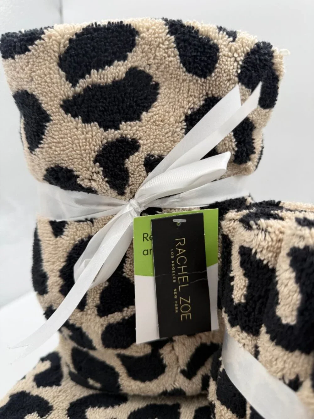 Rachel Zoe Leopard Print 8 Pc Bath Towel Set 100% Cotton Beige Black NWT